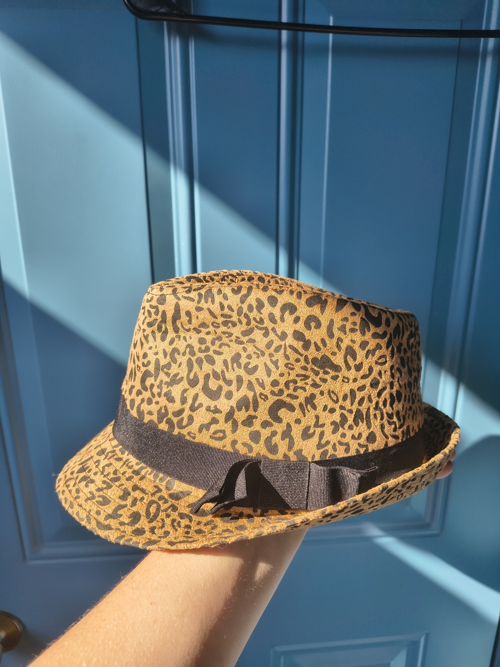 Charming Charlie Leopard-Print Fedora with Black Band - Brown/Black